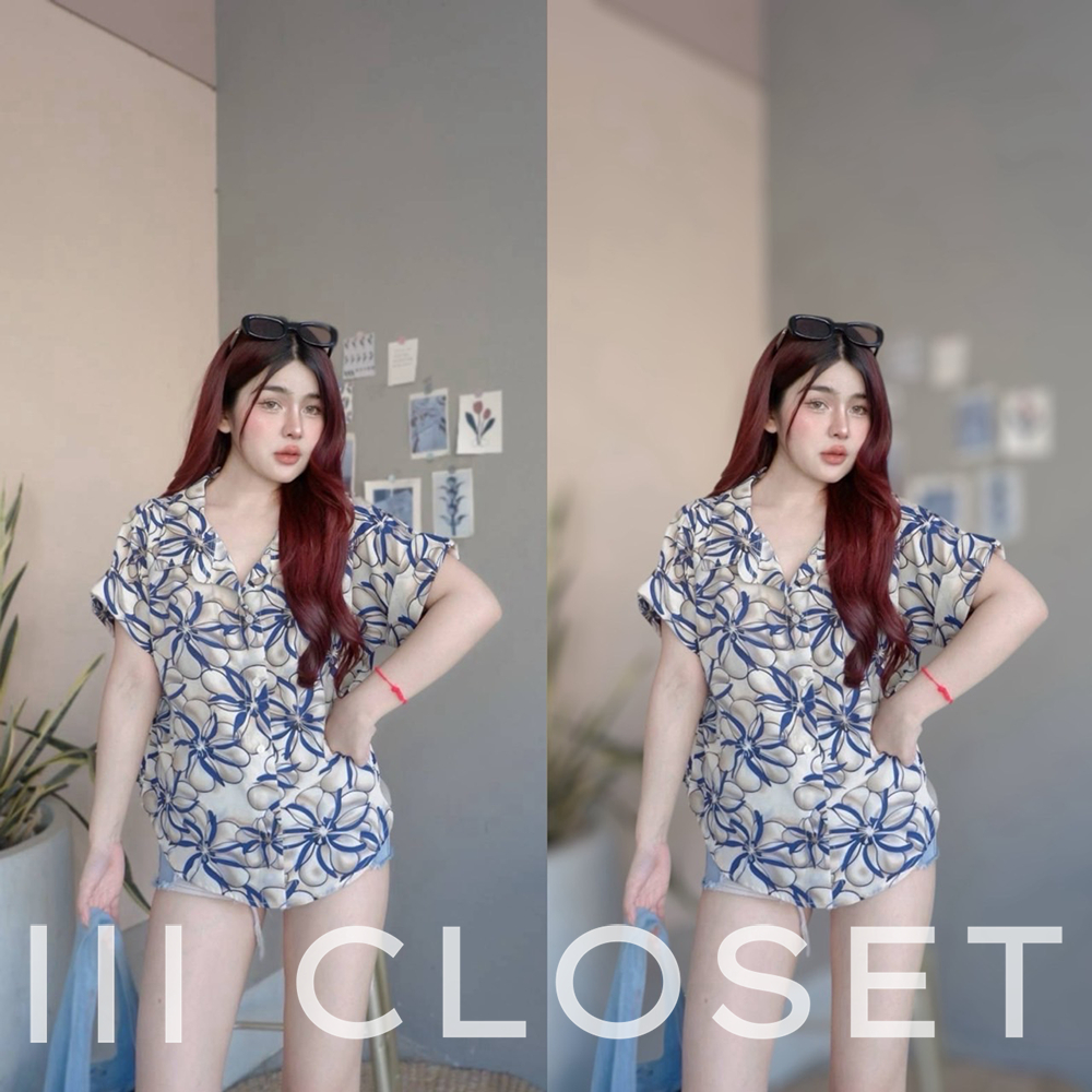 เสื้อเชิ้ต lll Freesize lll TUM098 คอปก กระดุมหน้า กระดุมหลัง แขนเบิ้ล ผ้าไหมอิตาลี พิมพ์ลายดอกไม้