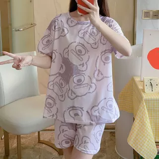 💗 Alva 💗 ชุดนอน คอกลมเสื้อแขนสั้นลายการ์ตูนน่ารักมากๆ ผ้าคอตตอน เนื้อผ้านิ่ม ใส่สบาย ฟรีไซส์ #6004