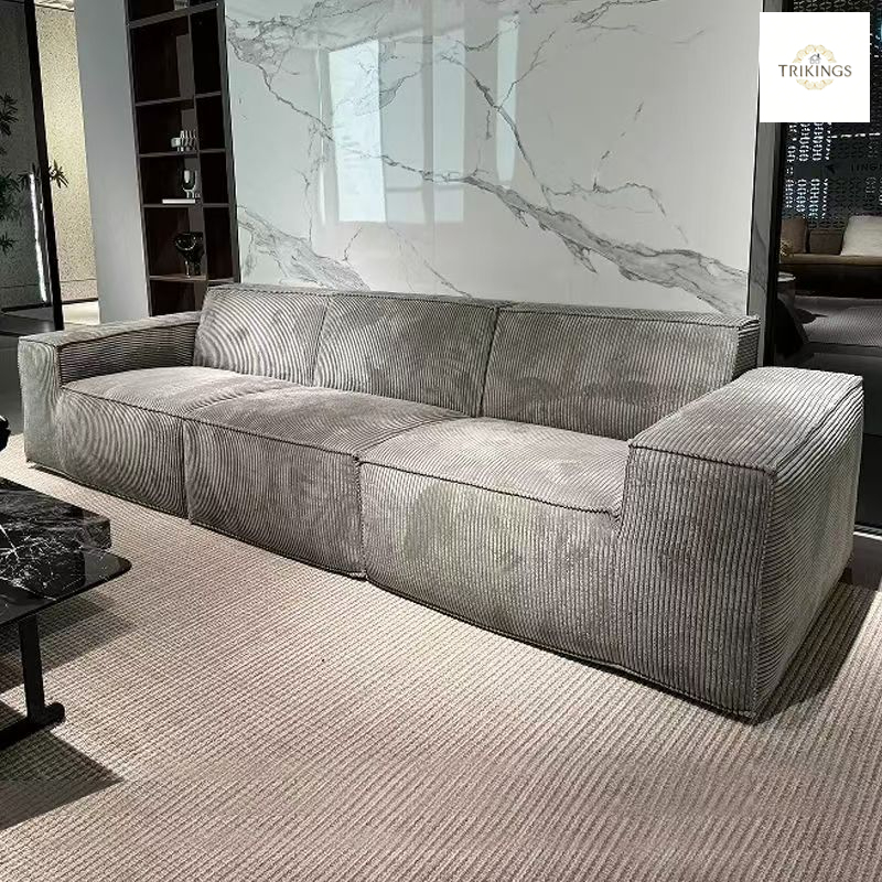 Trikings sofa โซฟาวินเทจ ผ้าคอร์ดัวรอย ทรงเต้าหู้ แบบบีบอัด พับเก็บได้ sofa minimal โซฟาดูดวิญญาน