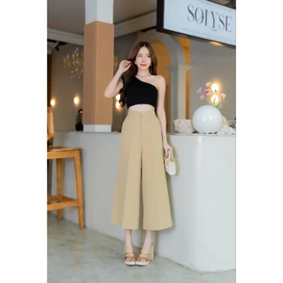 ️กางเกงขากระบอกใหญ่เอวสูง 7ส่วน️ ซิปหน้า ผ้าเปเป้ (S-3XL) ยาว33-34"