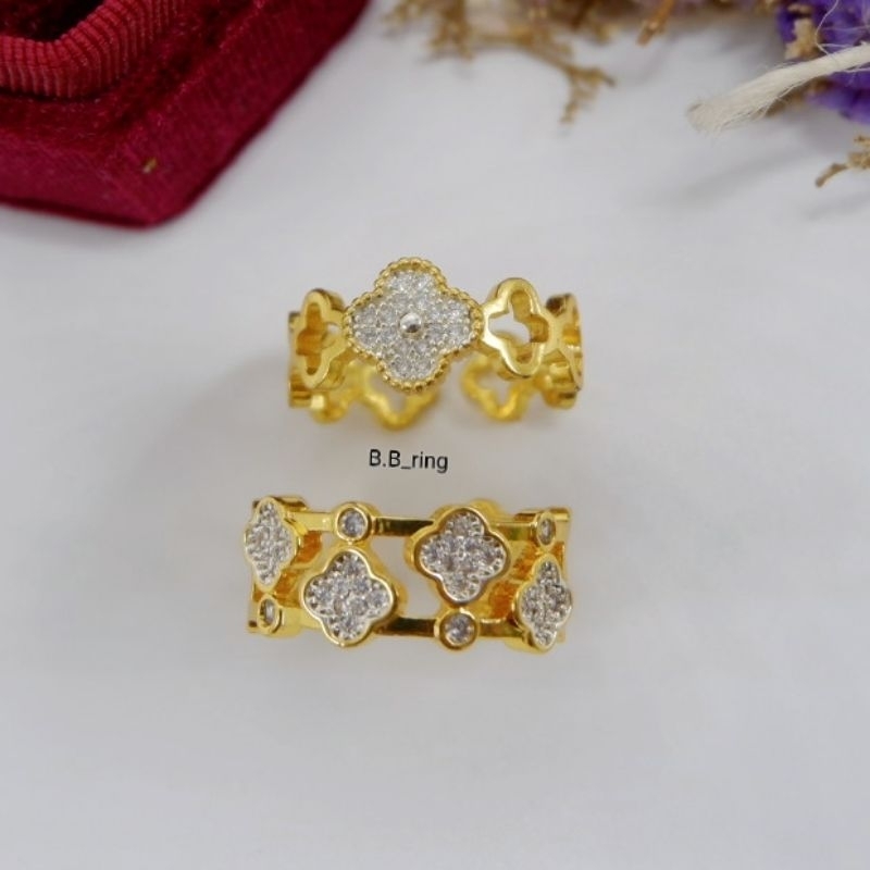 BBแหวนชุบลายดอกแวนแบบopen ring