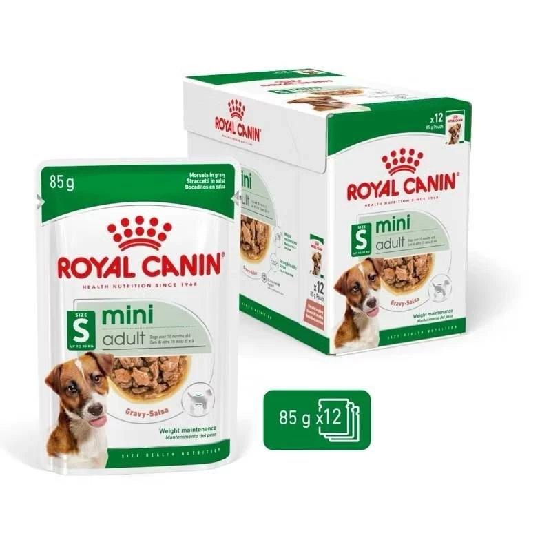 [สุนัขพันธุ์เล็ก 1ปีขึ้นไป] Royal canin Mini adult อาหารเปียกสำหรับสุนัขพันธุ์เล็ก 1 โหล 12ซอง