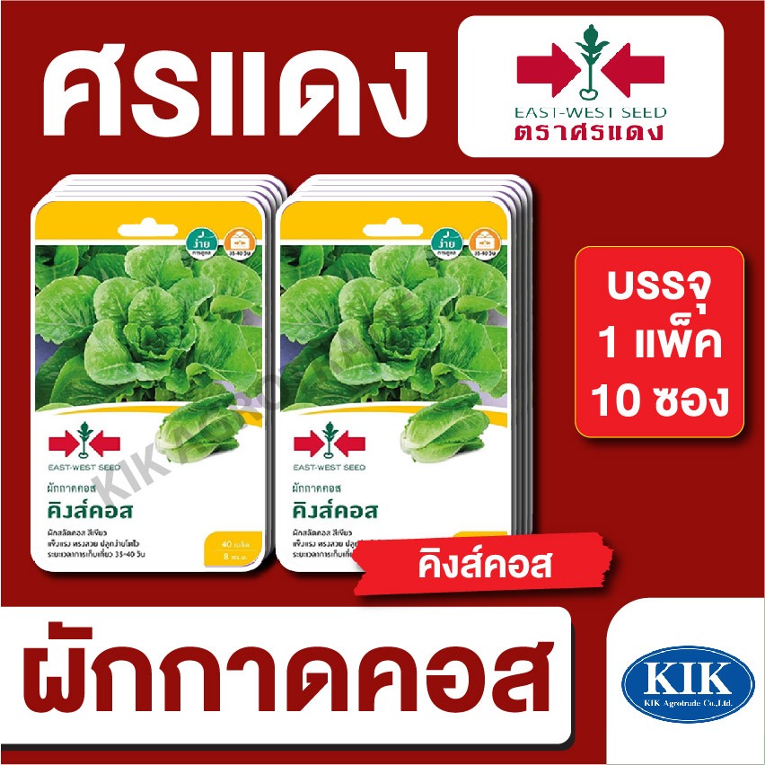 เมล็ดพันธุ์ ผักซอง ศรแดง ผักกาดคอส คิงส์คอสGG OP บรรจุแพ็คละ 10 ซอง