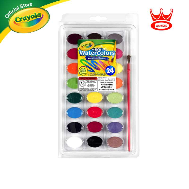 Crayola Washable Water colors เครโยล่า สีน้ำล้างออกได้ 24 สี พร้อมพู่กัน สีน้ำ สีน้ำล้างออก สีน้ำวาดรูป 53-0524