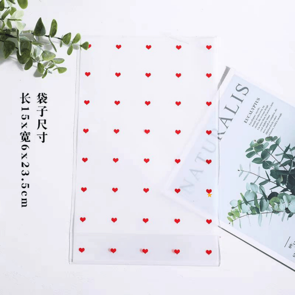 แพ็คละ 95-100 ใบ ถุงขยายก้นพิมพ์ลายหัวใจ ขนาด 15×23.5 ซม. ขยายก้นได้ 6 ซม. เหมาะสำหรับใส่คุกกี้ ขนม ราคา ถูกที่สุด ดีลบีเคเค แกลเลอรีภาพที่ 5