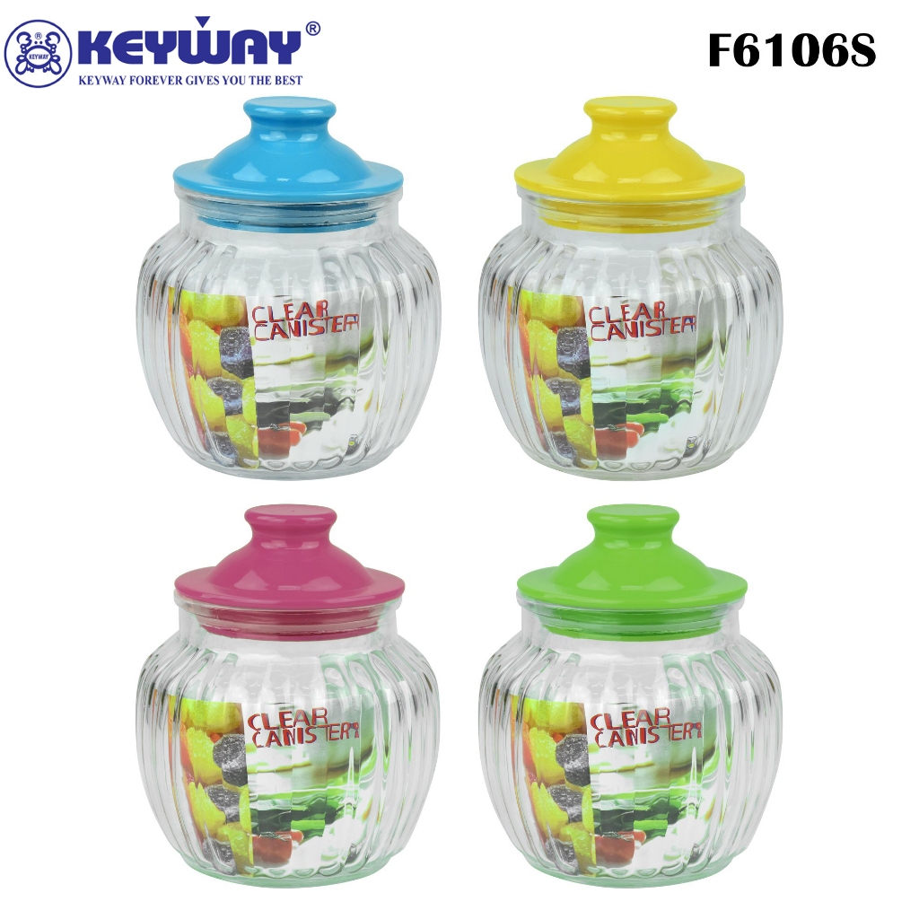 Keyway ขวดโหลแก้ว รุ่น F6106S (CLEAR CANISTER) ความจุ 500 มล..... ฝาพลาสติกสีสันสดใส น่าใช้งาน !!!