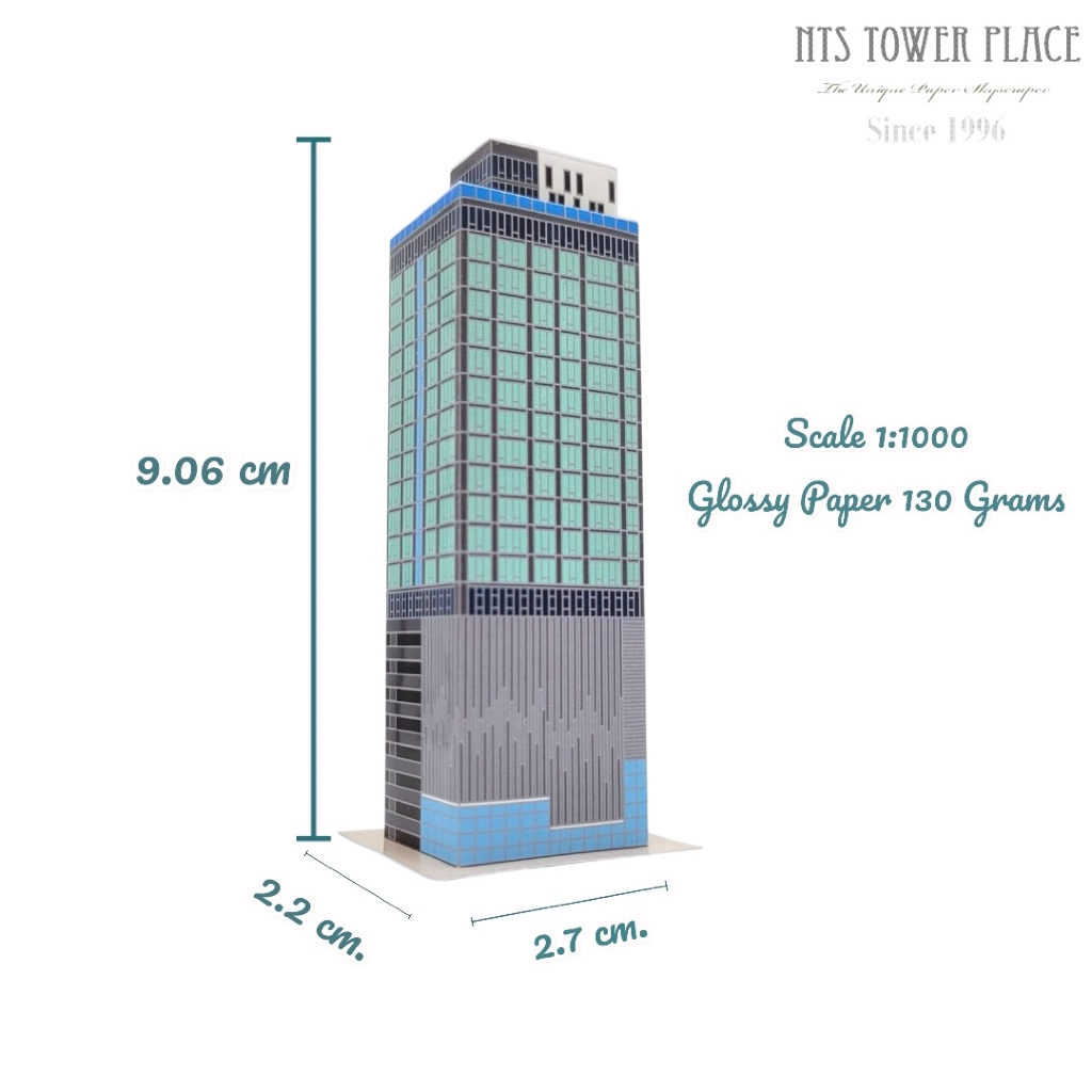 โมเดลตึกกระดาษ คอนโดฯ เดอะ โมนูเมนต์ สนามเป้า มี 24 ชั้น หน้ากว้าง 2.7 cm. ลึก 2.2 cm. สูง 9.06 cm.