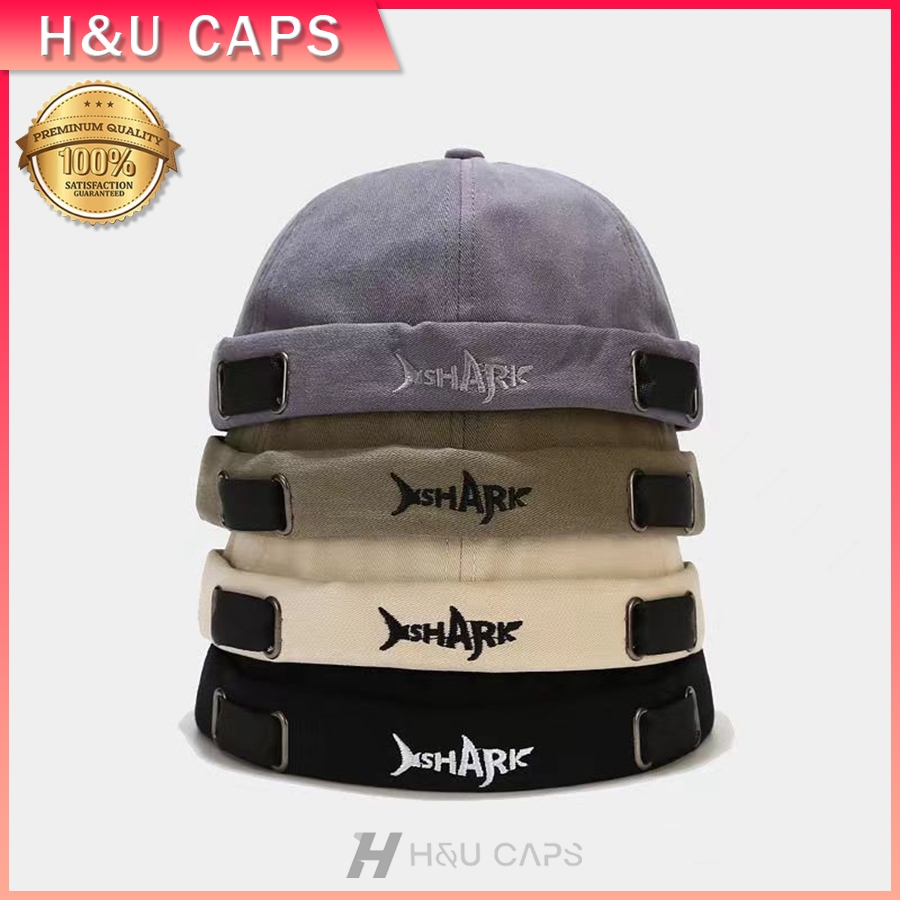 หมวกทรง Bonnet หมวก Docker หมวกผู้หญิง หมวกทรงหัวกระโหลก ลายฉลาม ปักตัวอักษร หมวกกะลาสีแบบย้อนยุค หมวกไม่มีปีก beanies