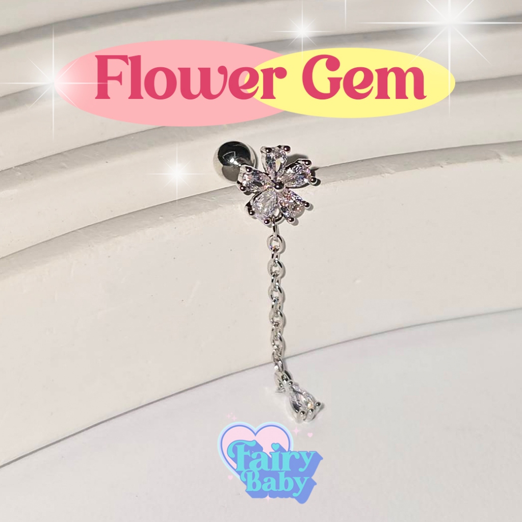 Fairybaby จิว Flower Gem Chain (1 ชิ้น) จิวหู ดอกไม้ จิวเพชร น่ารัก ตุ้งติ้ง (J1-035)