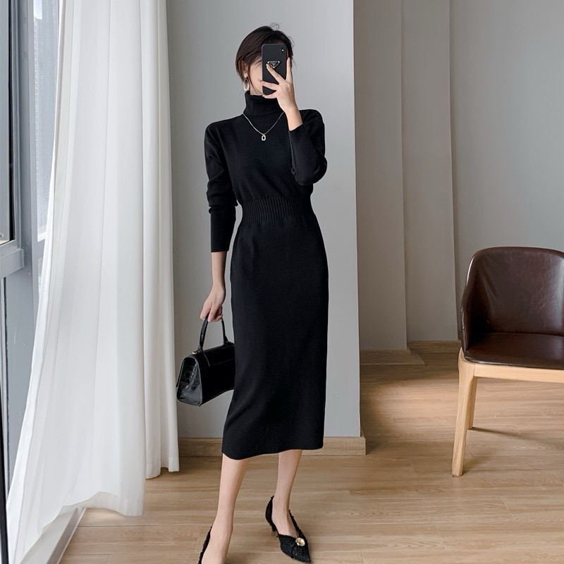 เดรสยาวไหมพรมกันหนาวผ้านิ่ม แฟชั่นเกาหลีมีจั๊มเอว - รูปที่ 2