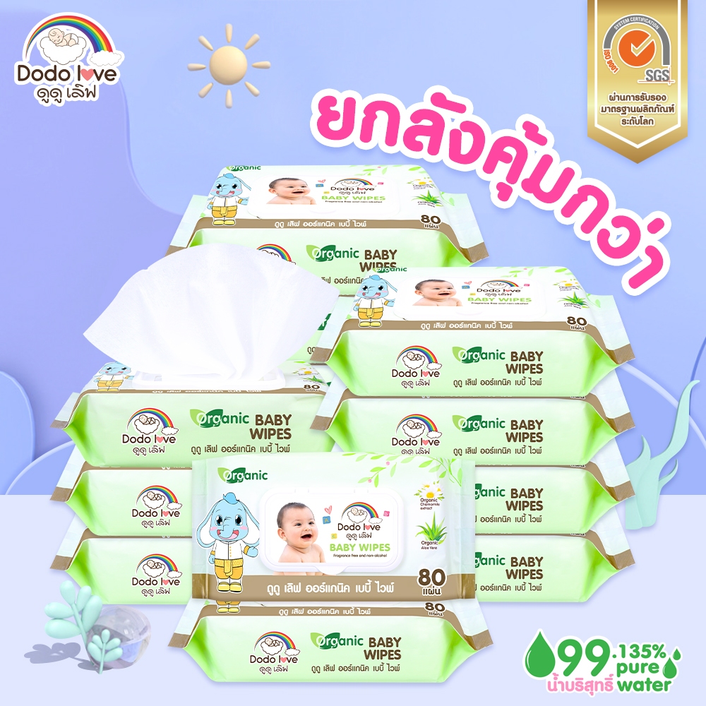 ยกลัง DODOLOVE Organic Baby Wipes ทิชชู่เปืยก ปราศจากแอลกอฮอล์