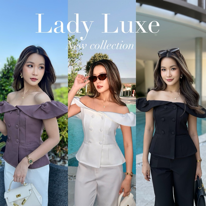 Lady Luxe : เสื้อสูทปาดไหล่ บุซับในทั้งตัว ดีเทลกระดุมใช้งานได้จริง กระเป๋าจริงทั้งหมด