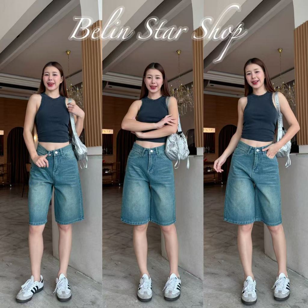 กางเกงยีนส์ทรง 5 ส่วน เอวสูง ผ้าไม่ยืด ทรงสวย สีฟอกสวย รุ่นนี้มาแรงฮิตมาก!! รูปที่ 5