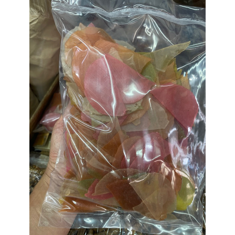 ข้าวเกรียบกุ้งหลากสี น้ำหนัก 500กรัม สูตรแป้งน้อยกุ้งเยอะ ทอดได้แผ่นใหญ่น่าทาน