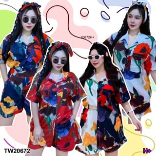 set 3 ชิ้น เสื้อเชิ้ต + กางเกงขาสั้น มาพร้อมสายผูกผม TT20672