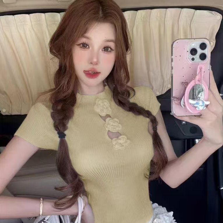 พร้อมส่งในไทย** ไหมพรมคอจีน แต่งดอกไม้ด้านหน้า Y194 - รูปที่ 6