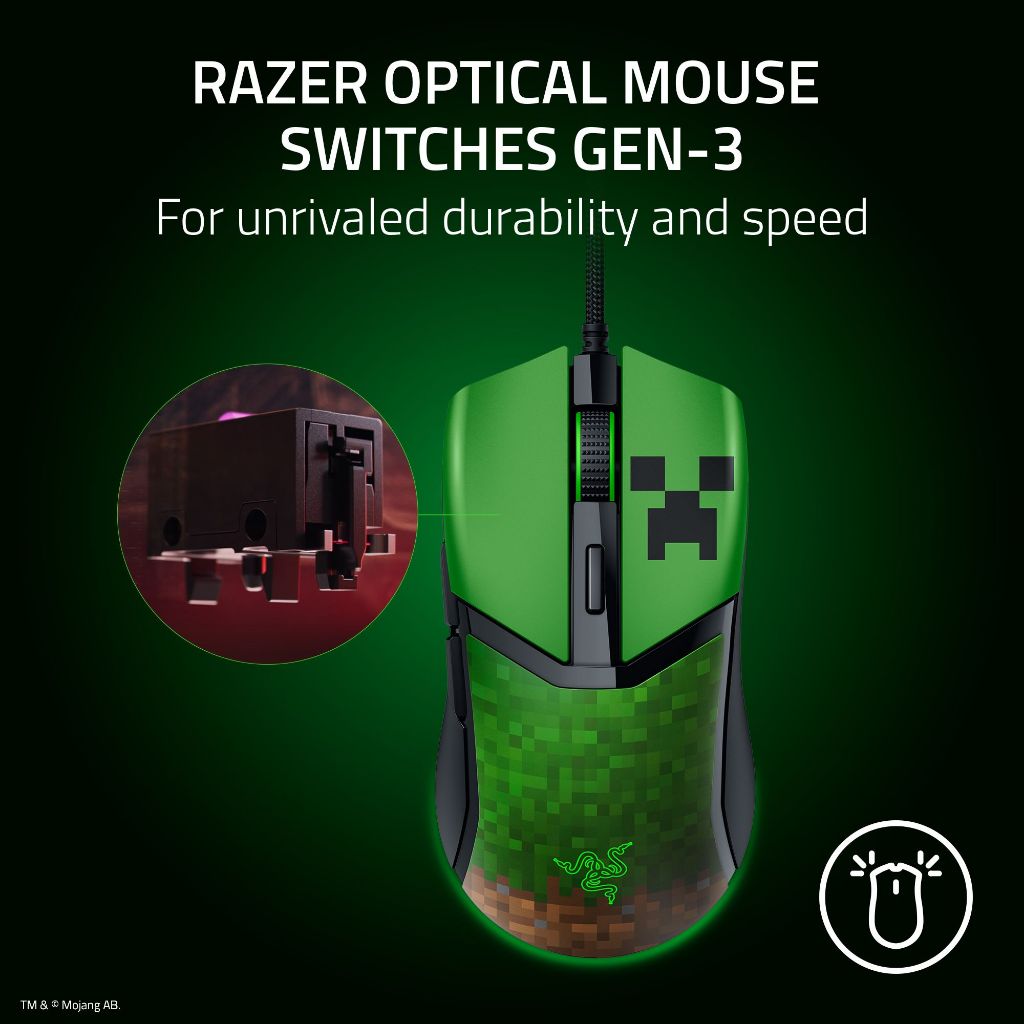 Razer Cobra – Minecraft Edition น้ำหนักเบาพิเศษ 58 กรัม สวิตช์ Razer Optical Gen-3 เมาส์เกมมิ่ง ราคา ถูกที่สุด ดีลบีเคเค แกลเลอรีภาพที่ 7