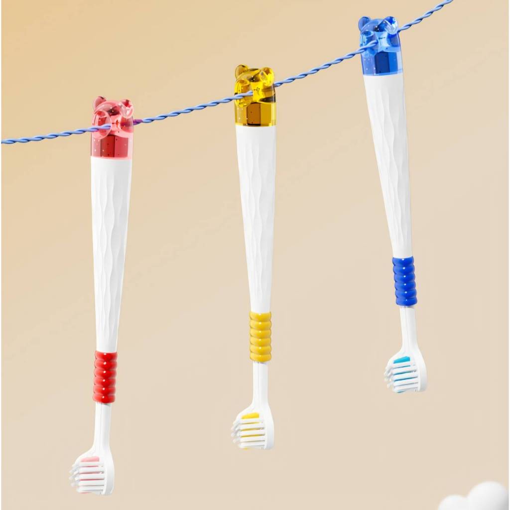 แปรงสีฟันเด็ก 3D ทำความสะอาดได้รอบทิศทาง ลายการ์ตูนน่ารัก 3 ด้าม/แพ็ค - รูปที่ 4