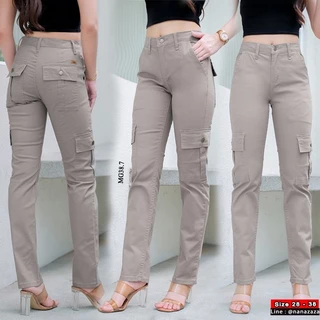 (พร้อมส่ง) NANAZAZA - MG038 กระบอกเล็กยืด คาร์โก้สไตล์ กระเป๋ากล่อง 100% COTTON DENIM