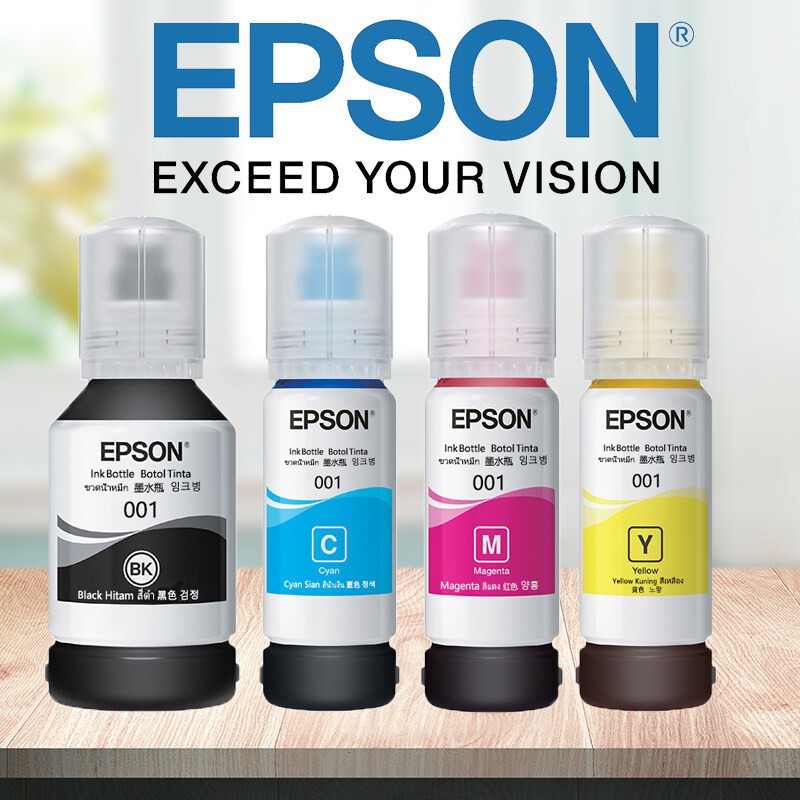 ขวดหมึก EPSON 001 แท้ 1 ชุด 4 สี แท้ 100% หมึกปริ้นเตอร์แท้ 100% รุ่น L4150, L4160, L4260, L6160, L6