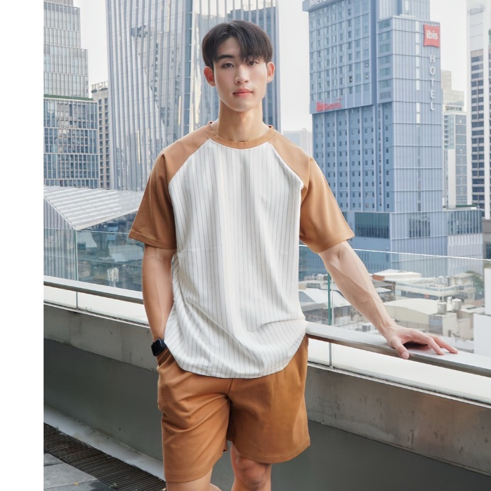 AMTAR ชุดเซ็ตเสื้อโอเวอร์ไซต์ กางเกงขาสั้น ลายทาง เนื้อผ้าแมงโก้ Mango เนื้อนิ่ม ใส่สบาย ชุดเดียวเอา