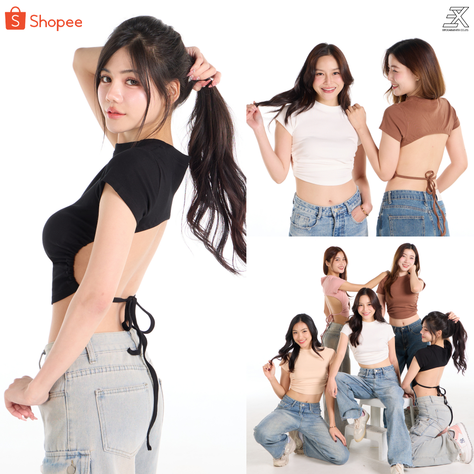 Expogarment เสื้อครอป เปิดหลัง เบบี้ที babytee ผ้ายูนิ Spandex ยืดได้ถึงรอบอก 44 นิ้ว เอวลอย UN007