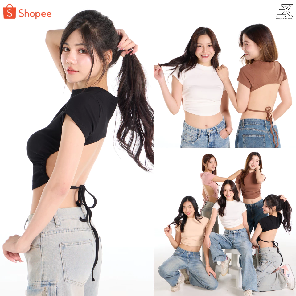 Expogarment เสื้อครอป เปิดหลัง เบบี้ที babytee ผ้ายูนิ Spandex ยืดได้ถึงรอบอก 44 นิ้ว เอวลอย UN007