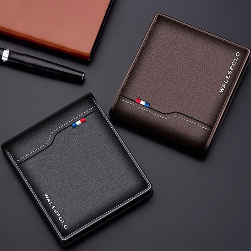 กระเป๋าสตางค์ ใบสั้น แบบบาง ใส่บัตรได้ สไตล์เกาหลี สําหรับผู้ชาย