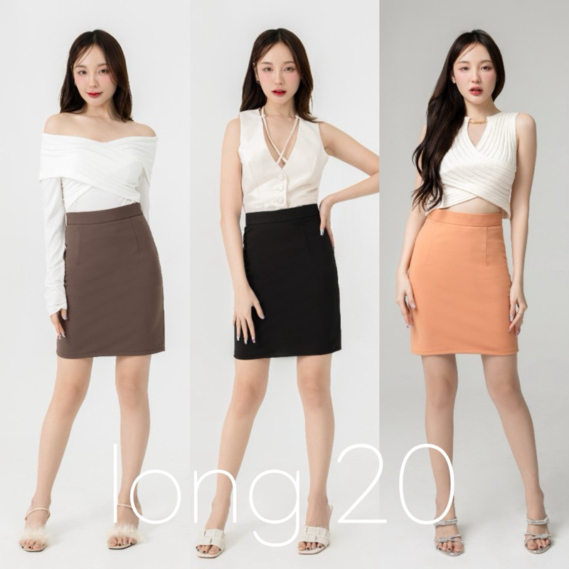 กระโปรงทำงาน กระโปรงทรงเอเอวขอบ ผ้าโรเชส ยาว20นิ้ว ผ่าหลังแหวก กระโปรงแฟชั่น