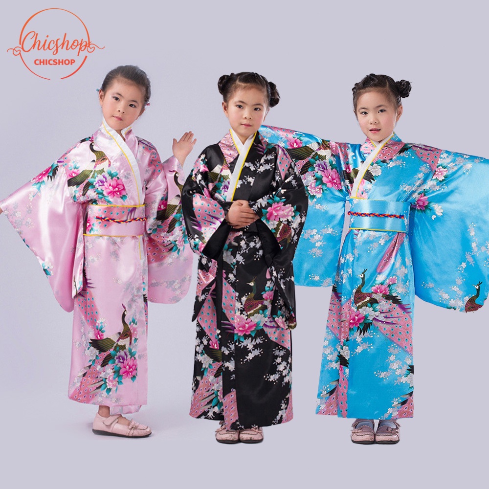 ชุดกิโมโน+สายผูกเอว (เด็ก) ชุดประจำชาติญี่ปุ่น เหมาะสำหรับงานแฟนซี
