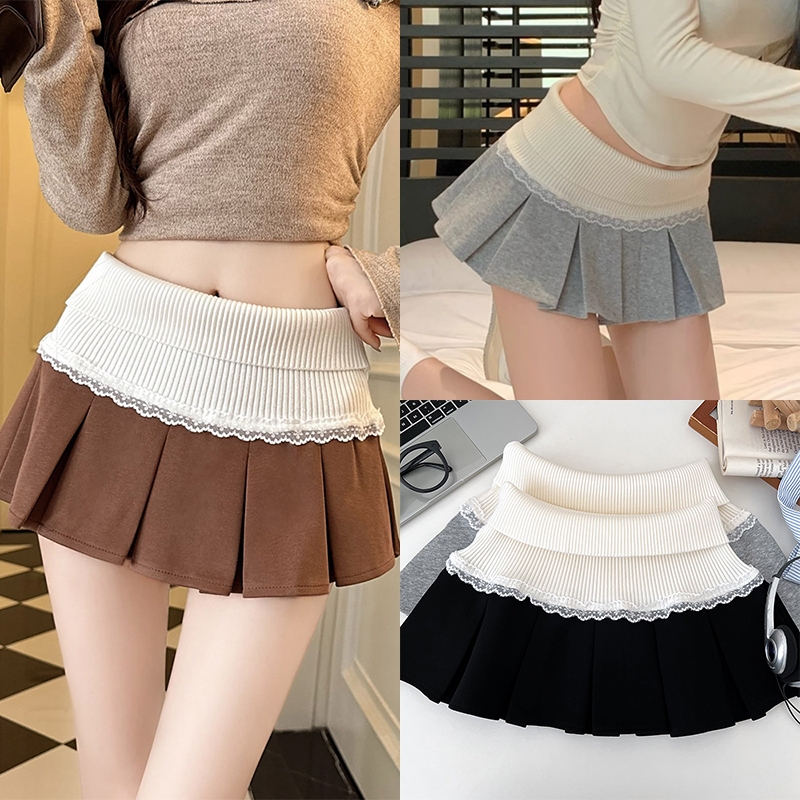 Rita พร้อมส่ง🍒กระโปรงสั้นผู้หญิง🐼ทรงรัดเอว เอวสม๊อคแต่งลูกไม้ Y2K กระโปรงพลีทสั้นสุดฮิต เนื้อผ้าดี เซ็กซี่แซ่บ ใส่ไปทะเล