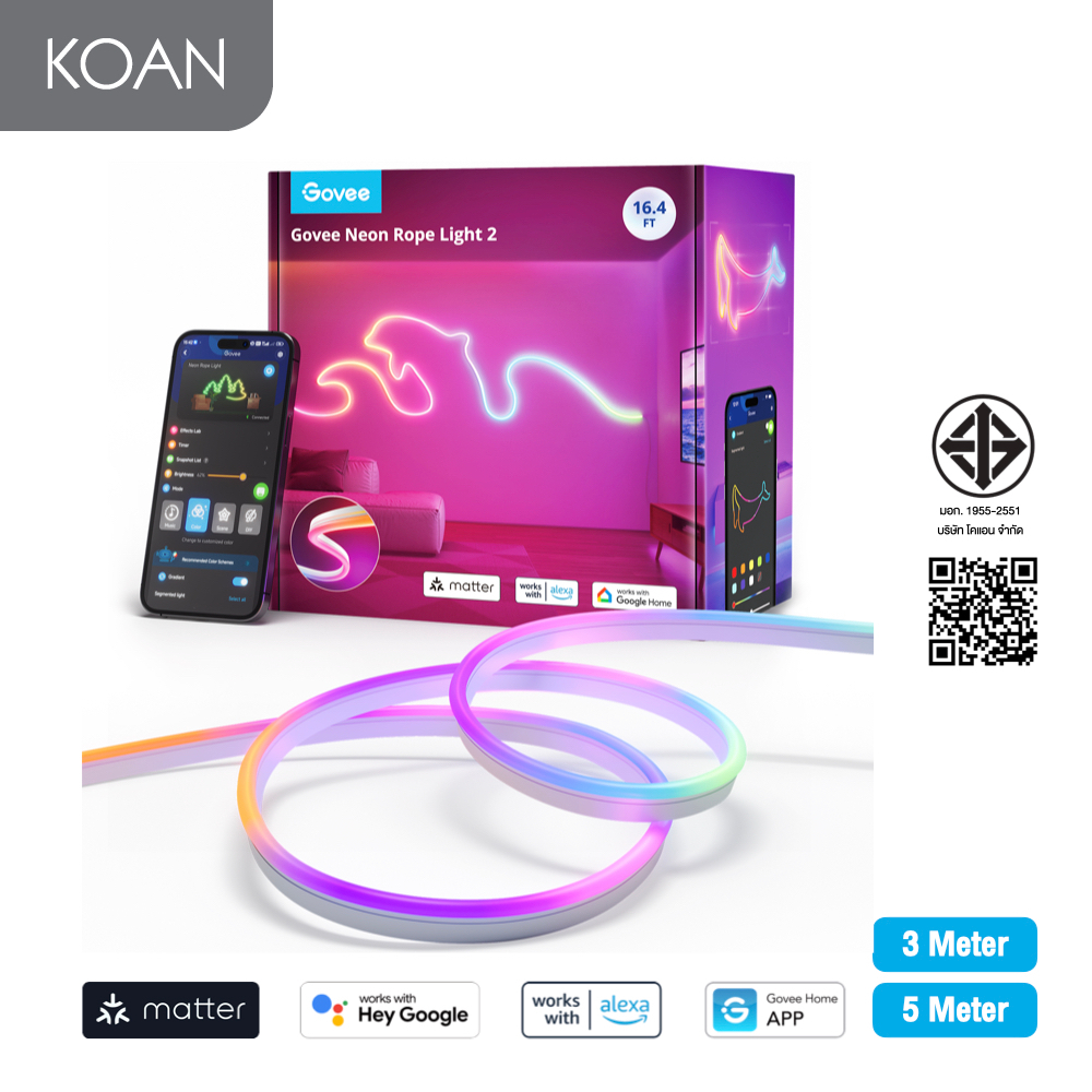 ไฟตกแต่ง Govee Neon Preinstalled Strip Light White 3M / 5M [Matter version]