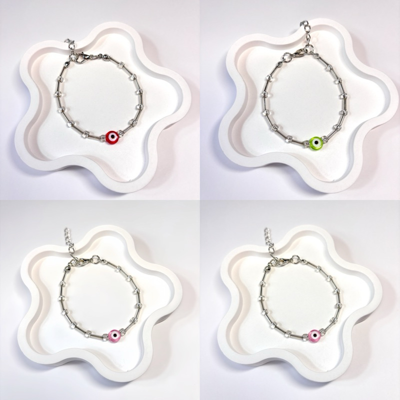 กำไลลูกปัด จี้ evil eyes เรียบๆน่ารัก🧿✨🩷