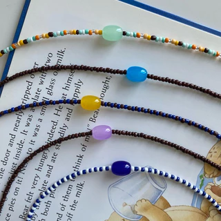 ส่งด่วน! candy necklace สร้อยคอลูกปัด จี้หิน สีสดใส สไตล์เกาหลี ใส่ไปทะเล | ourweekend.stuff