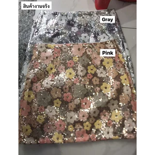 กระโปรงทรงเอเนื้อผ้าปักกริตเตอร์ลายดอกไม้ #283