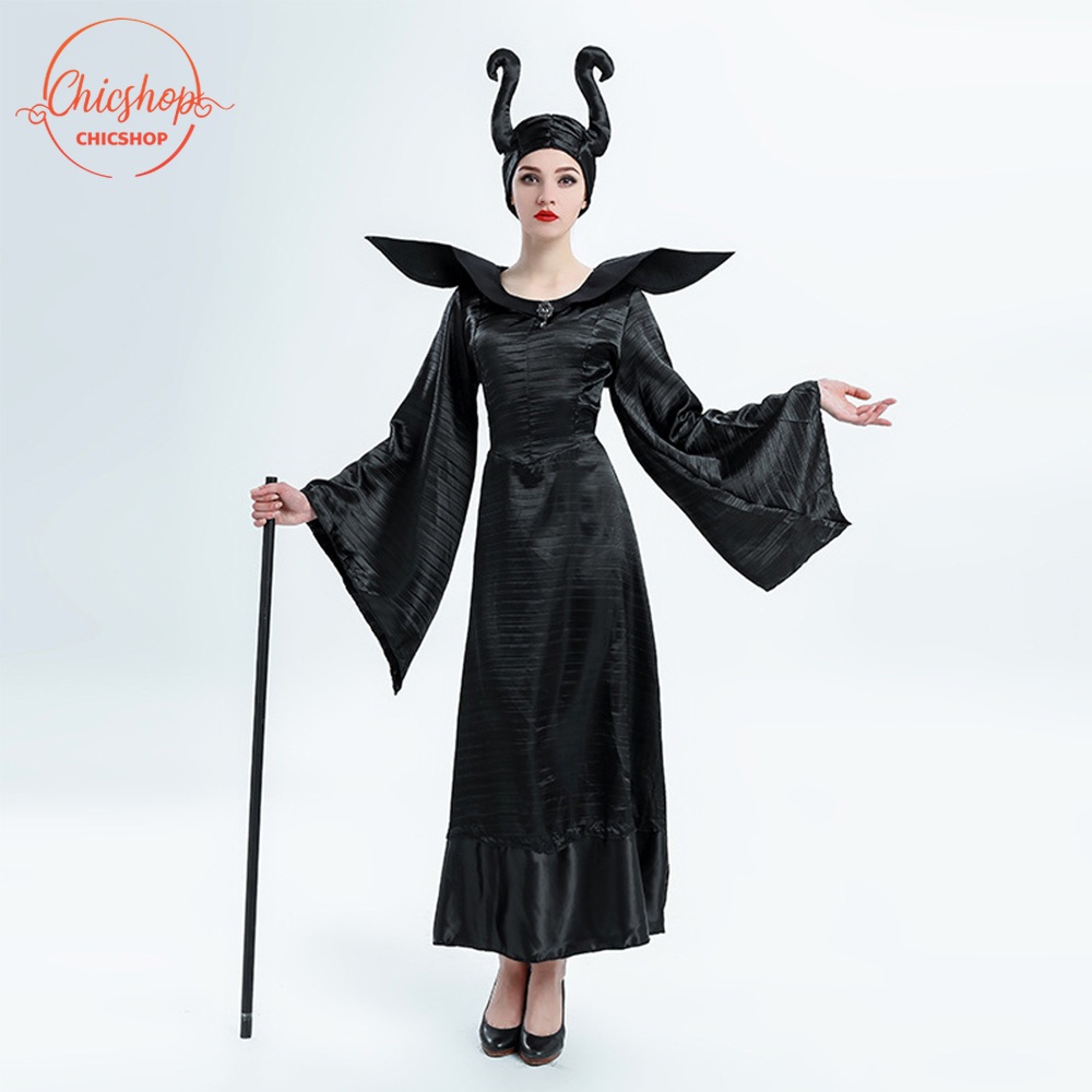 เครื่องแต่งกายแม่มด Maleficent สำหรับผู้ใหญ่ Queen of Darkness ชุดปาร์ตี้ ฮาโลวีน
