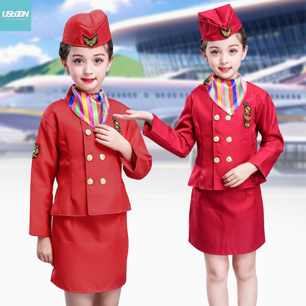 ชุดแอร์โฮสเตสเด็ก (แขนยาว) สีแดง ระบายอากาศได้ดี เหมาะสำหรับงานแสดง