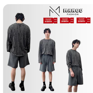 WS37 - เสื้อยืดแขนยาวผู้ชายดีไซน์ขาดแบบเฉพาะตัว M-2XL