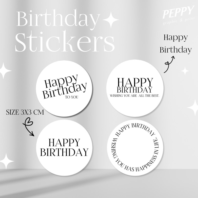 20 เเถม 1 ✨สติ๊กเกอร์แฮปปี้เบิร์ธเดย์ทูยู สุขสันต์วันเกิด Happy birthday แบบเรียบง่าย ดูดี ขนาด 3x3 cm 1 แผ่นได้ 41 ดวง
