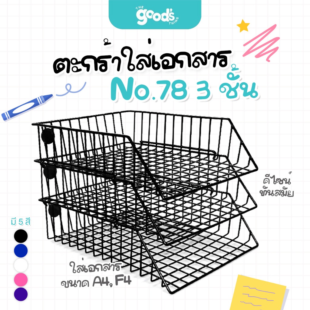 ตะกร้าใส่เอกสาร No.78 3ชั้น ตะกร้าเอกสารเคลือบพลาสติก