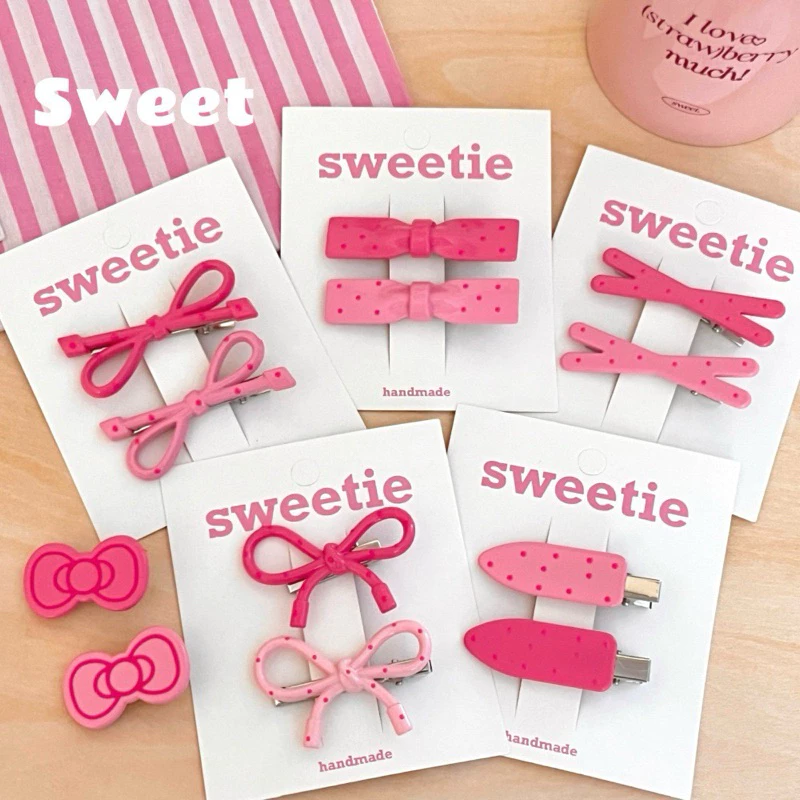 Cute 343 กิ๊บติดผม กิ๊บหนีบผมโทนสีชมพูลายจุด 2 ชิ้น / แพ็ค