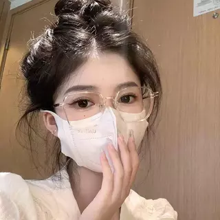 แว่นกรอบใหญ่สีฟ้าใส น้ำหนักเบามาก แว่นสายตาสั้นสำหรับผู้หญิง ทรงเหลี่ยม กรอบแว่นทรงแบน ป้องกันแสงสีฟ้า แว่นสายตาสำหรับผู