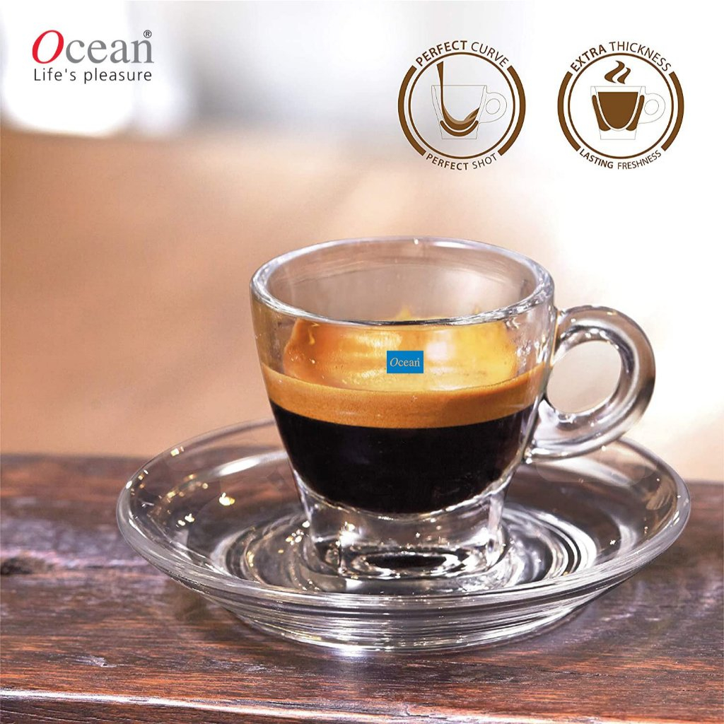 JJGLASS - (Ocean) P02442 Espresso + P02472 Caffe Saucer 4 3/4” - เซตคู่แก้วเอสเปรซโซ่ + จานรองแก้ว 4 นิ้ว