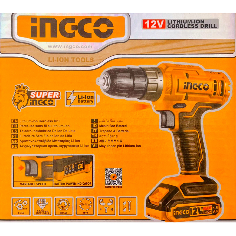 สว่านแบตไร้สาย 12V แบรนด์ Ingco