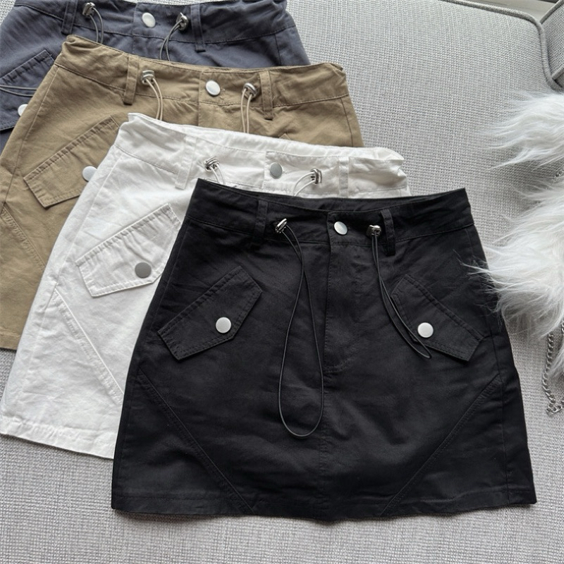 cicishop.insta กระโปรงสั้นทรงเอมีกางเกงซับใน ดีเทลเชือกด้านหน้า เอวต่ำ สไตล์ Y2K