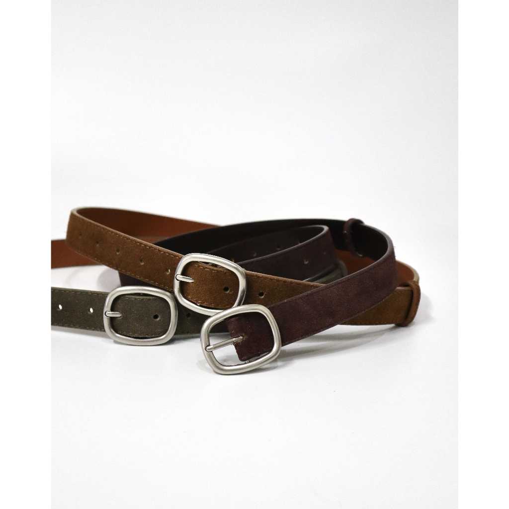 🔥หนังกลับ SUEDE Belt🔥❤️LULU❤️ RL-538 เข็มขัดหนังวัว  หัวเข็มขัดสีเงิน หุ้มหนังทั้งเส้น