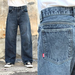 Loose-fitกางเกงยีนส์ทรงกระบอกขาตรงผ้าไม่ยืดใส่สบายผ้ายีนส์เกรดPremium100%cotton
