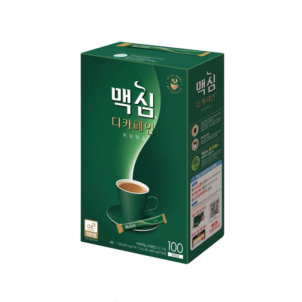 [ของแท้] 맥심디카페인 Maxim Decaffeinated Coffee (กาแฟ 3 in 1 สูตรไม่มีคาเฟอีน 100 ซอง) 1180g