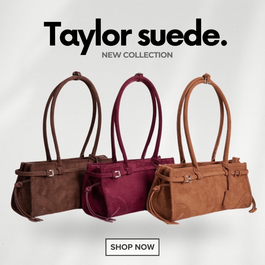 Hertype - รุ่น Taylor Suede กระเป๋าสะพายไหล่ หนังกลับ ดีไซน์ belt สุดฮิต