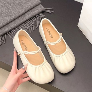 พร้อมส่งจากไทย【984】 รองเท้าคัชชูทรงบัลเล่ต์แต่สายคาด พื้นนุ่…